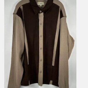 TravelSmith Brown Tan Sweater Cardigan Jacket Mens XXL Wool Suede Pockets Button